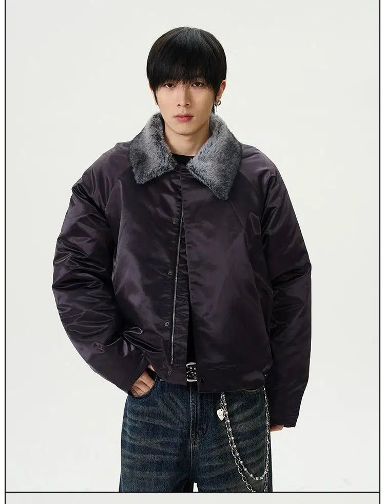 Fuzzy Fur Collar Zipped Jacket Korean Street Fashion Jacket By 77Flight Shop Online at OH Vault