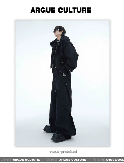 Drawcord Pleats Zip-Up Hoodie & Sweatpants Set Korean Street Fashion Clothing Set By Argue Culture Shop Online at OH Vault