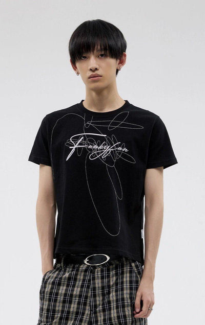 Abstract Line Stitches T-Shirt Korean Street Fashion T-Shirt By Funky Fun Shop Online at OH Vault