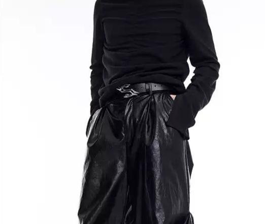 Drapey Baggy PU Leather Pants Korean Street Fashion Pants By Slim Black Shop Online at OH Vault