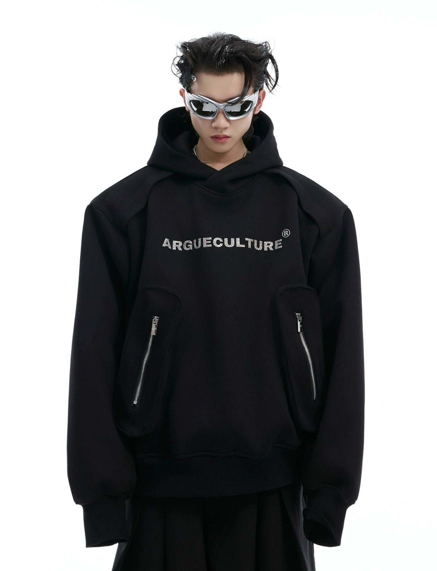 3D Pocket Shoulder Pad Hoodie Korean Street Fashion Hoodie By Argue Culture Shop Online at OH Vault