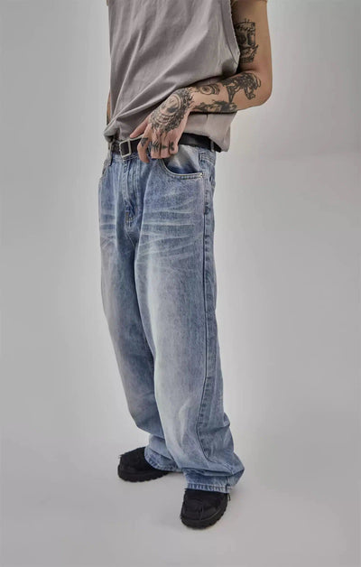 Classic Washed Wide Cut Jeans Korean Street Fashion Jeans By Ash Dark Shop Online at OH Vault