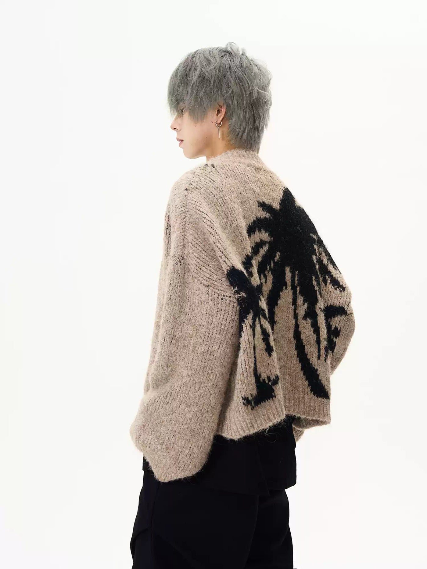 Coconut Tree Graphic Knit Cardigan Korean Street Fashion Cardigan By MaxDstr Shop Online at OH Vault