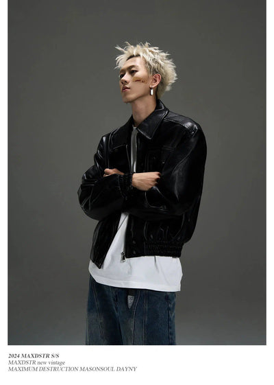 Clean Fit PU Leather Jacket Korean Street Fashion Jacket By MaxDstr Shop Online at OH Vault