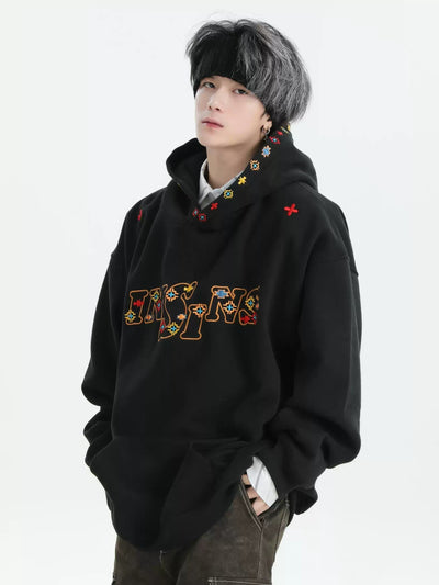 Embroidered Logo Lined Hoodie Korean Street Fashion Hoodie By INS Korea Shop Online at OH Vault