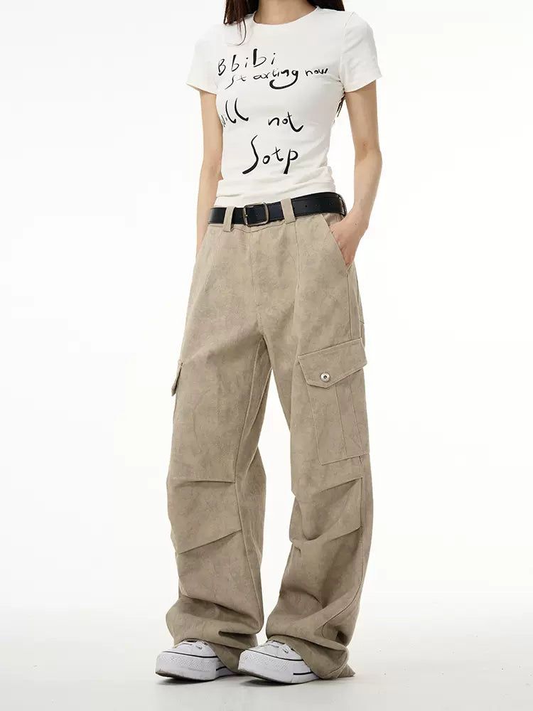 Suede Textured Cargo Pants Korean Street Fashion Pants By 77Flight Shop Online at OH Vault