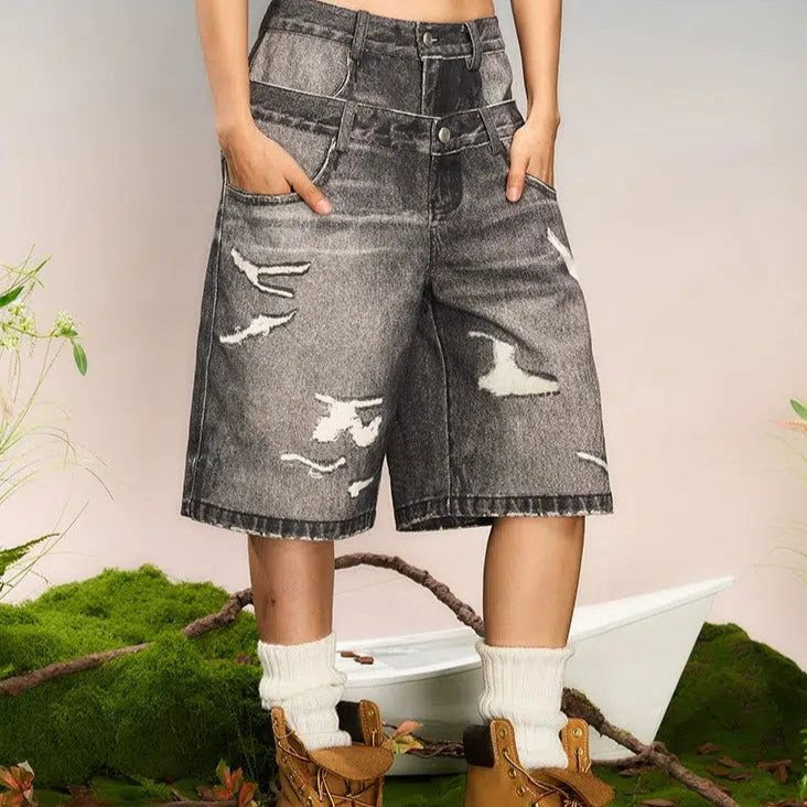 Dual Waist Denim Shorts Korean Street Fashion Shorts By Yad Crew Shop Online at OH Vault