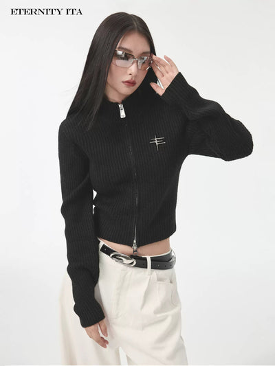 Two-Zip Cropped Zipped Sweater Korean Street Fashion Sweater By ETERNITY ITA Shop Online at OH Vault