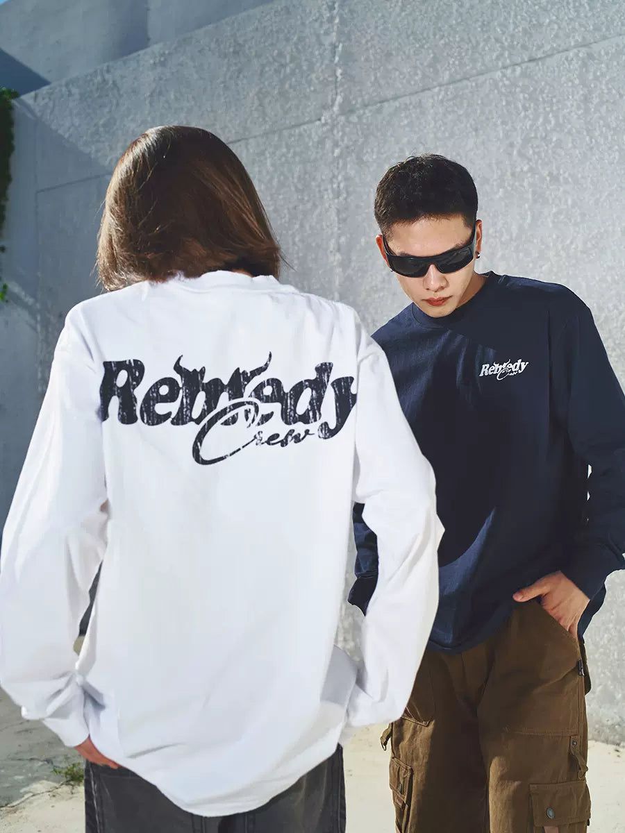 Logo Print Casual Crewneck Korean Street Fashion Crewneck By Remedy Shop Online at OH Vault