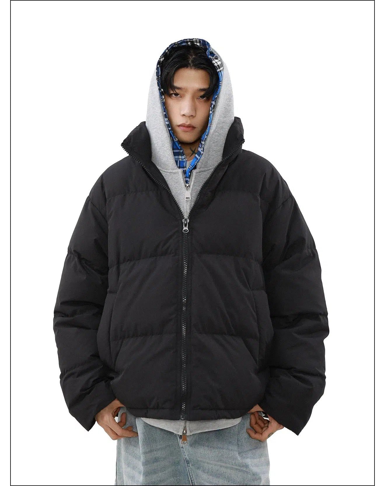 Full-Zipper Quilted Down Jacket Korean Street Fashion Jacket By Mr Nearly Shop Online at OH Vault