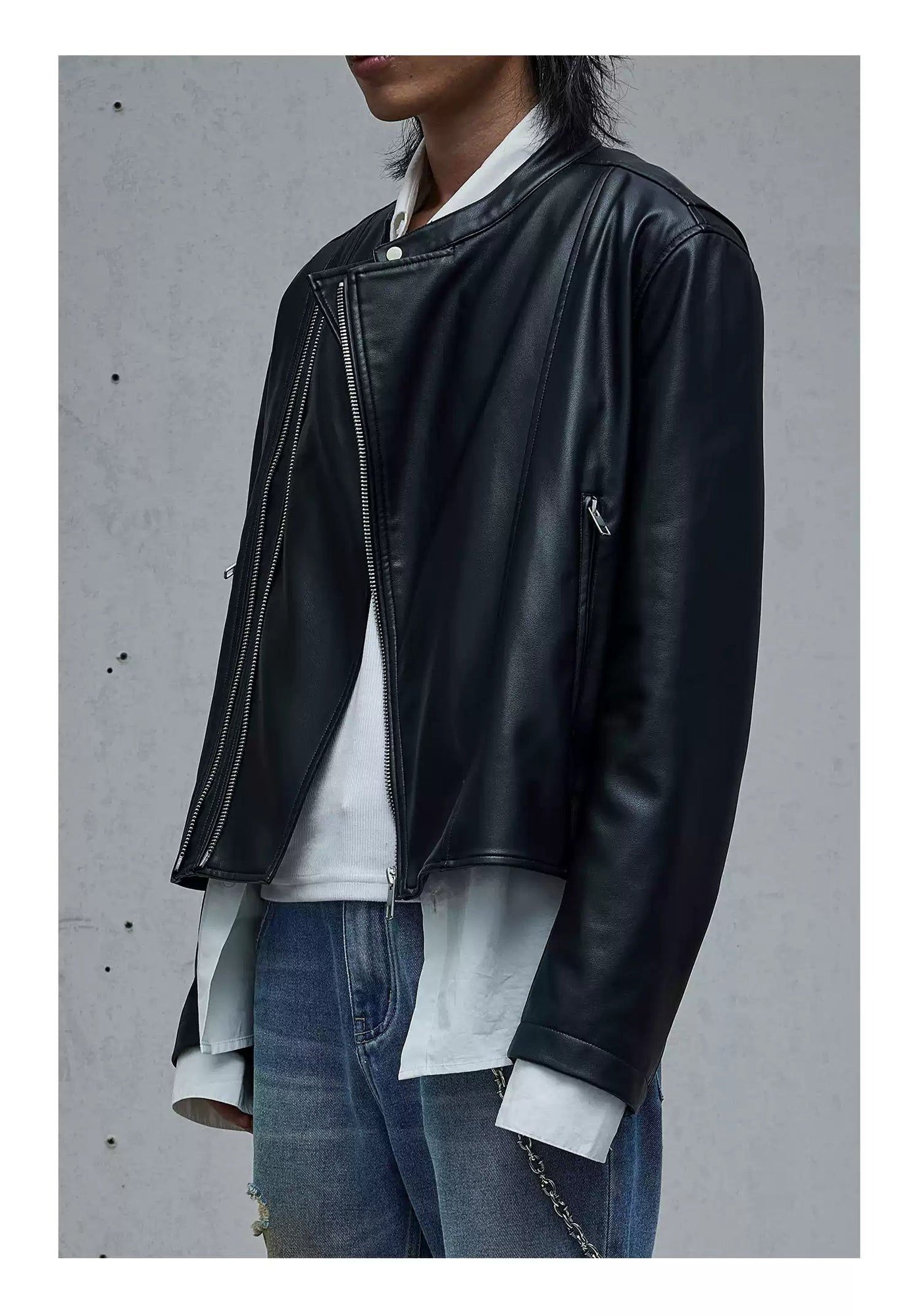 Multi-Zip Line Faux Leather Jacket Korean Street Fashion Jacket By Terra Incognita Shop Online at OH Vault