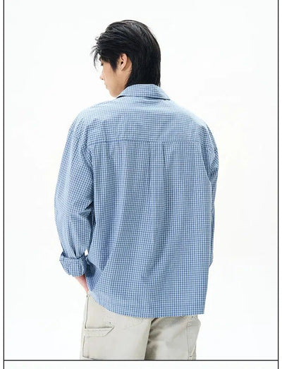 One-Pocket Thin Plaid Shirt Korean Street Fashion Shirt By 77Flight Shop Online at OH Vault