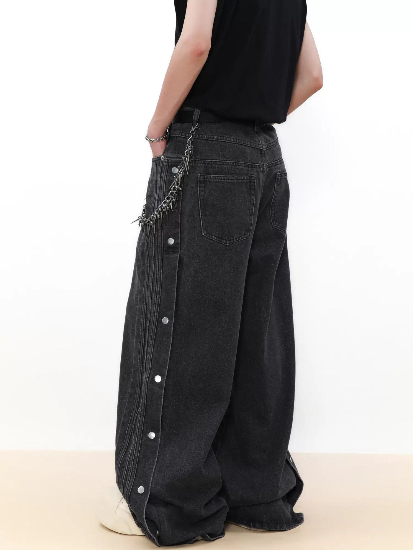 Buttoned Sides Washed Jeans Korean Street Fashion Jeans By Mr Nearly Shop Online at OH Vault