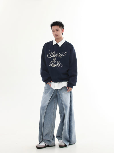 Washed Spliced & Structured Jeans Korean Street Fashion Jeans By Blacklists Shop Online at OH Vault