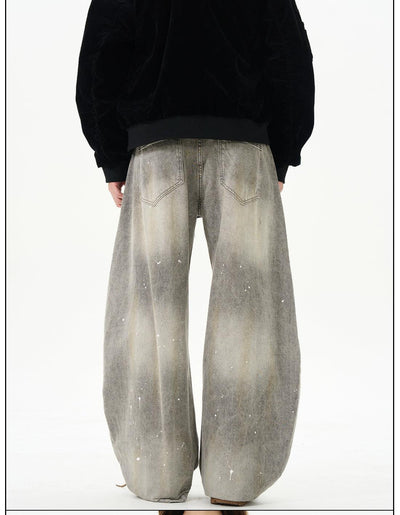 Faded Ink-Splashed Scimitar Jeans Korean Street Fashion Jeans By 77Flight Shop Online at OH Vault