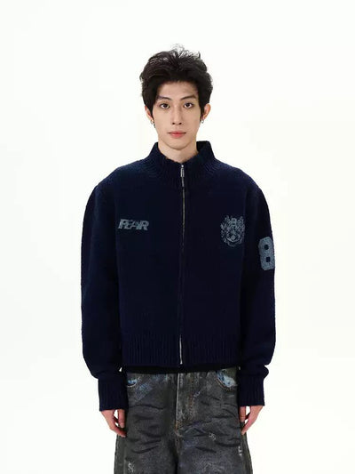 Ribbed Badge & Letter Knit Jacket Korean Street Fashion Jacket By 77Flight Shop Online at OH Vault