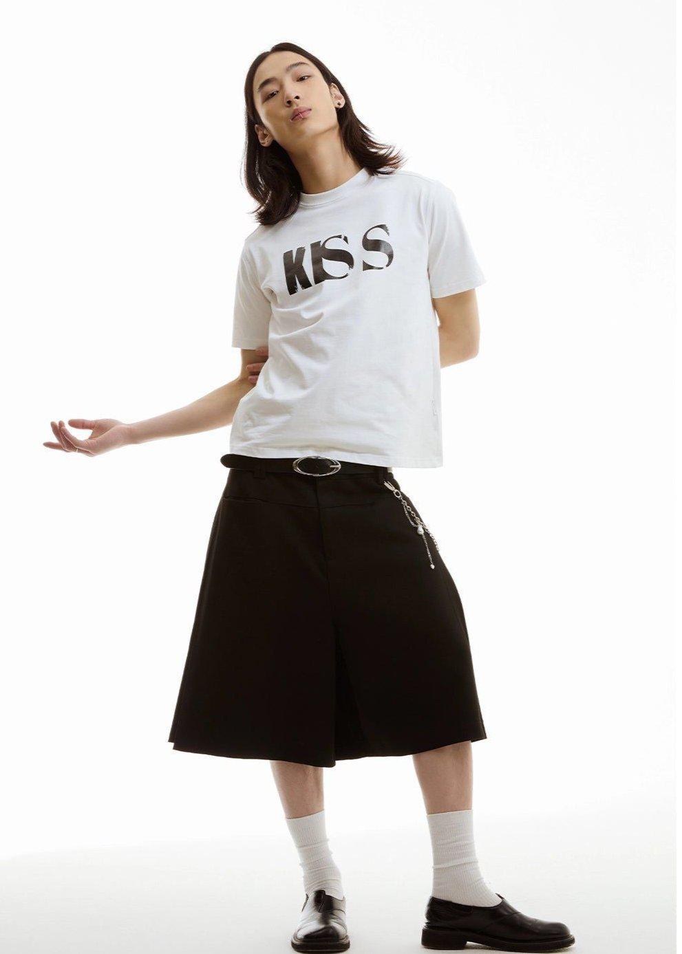 Kiss Text Print Casual T-Shirt Korean Street Fashion T-Shirt By Funky Fun Shop Online at OH Vault