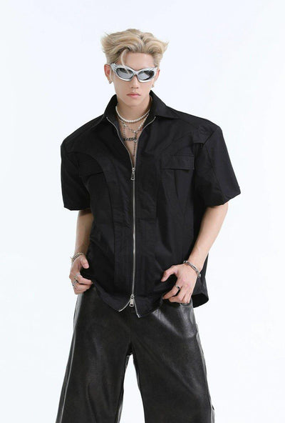 Structured Lines Boxy Zipped Shirt Korean Street Fashion Shirt By Turn Tide Shop Online at OH Vault