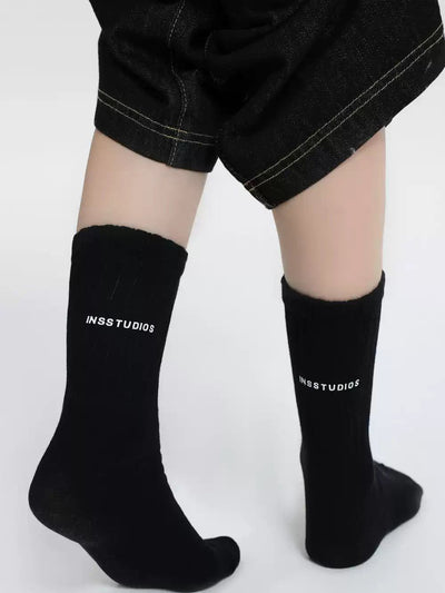 Logo Print Crew Socks Korean Street Fashion Socks By INS Korea Shop Online at OH Vault