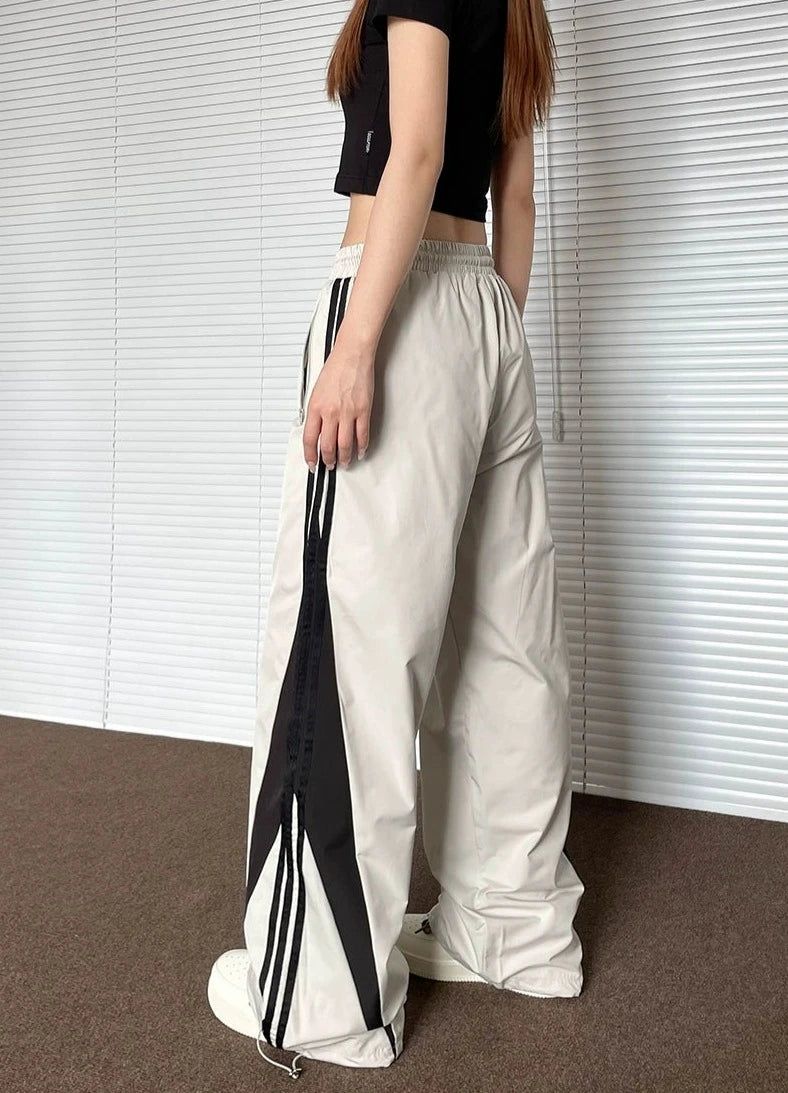 Drawcord Stripes Track Pants Korean Street Fashion Pants By Apocket Shop Online at OH Vault