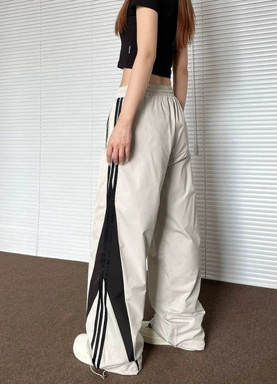 Drawcord Stripes Track Pants Korean Street Fashion Pants By Apocket Shop Online at OH Vault