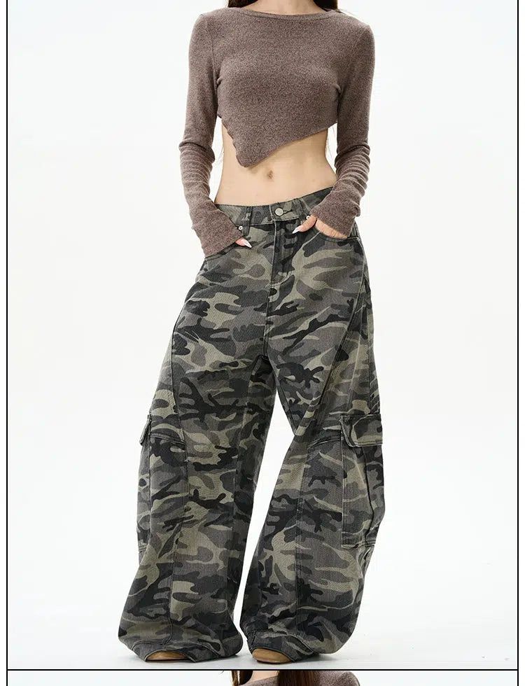 Camo Cargo Wide Pants Korean Street Fashion Pants By 77Flight Shop Online at OH Vault