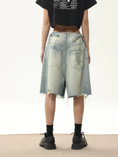 Distressed Knee Denim Shorts Korean Street Fashion Shorts By Jump Next Shop Online at OH Vault