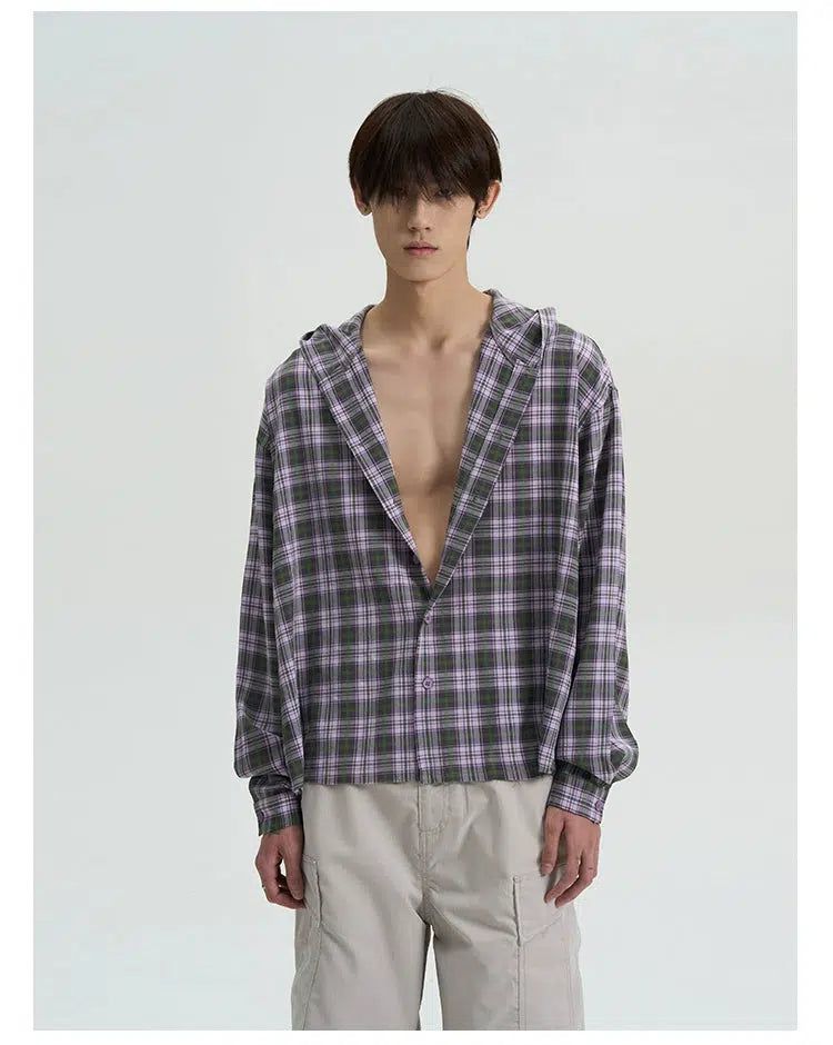 Plaid Hooded Shirt Korean Street Fashion Shirt By A PUEE Shop Online at OH Vault