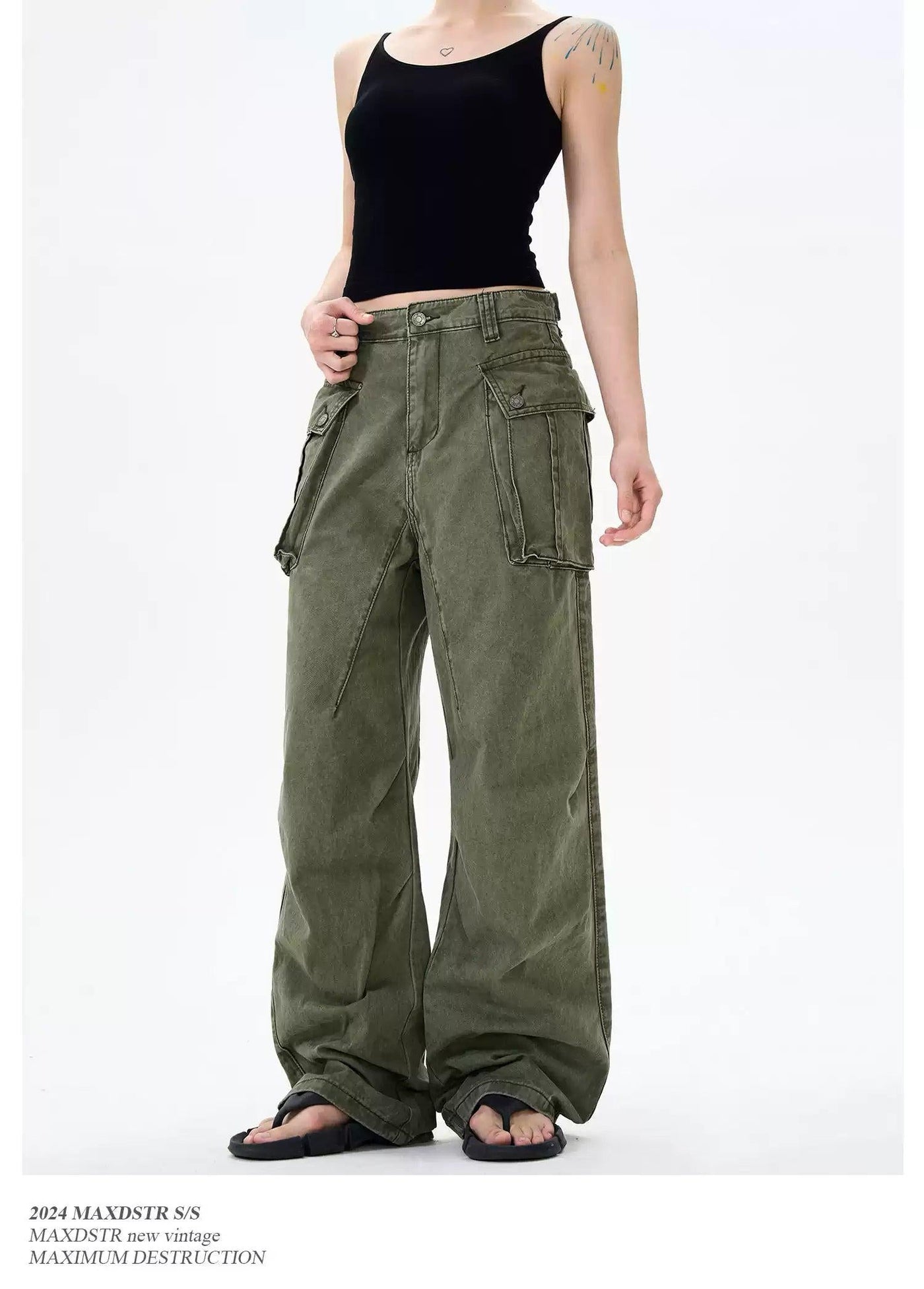 Big Pocket Flared Cargo Pants Korean Street Fashion Pants By MaxDstr Shop Online at OH Vault