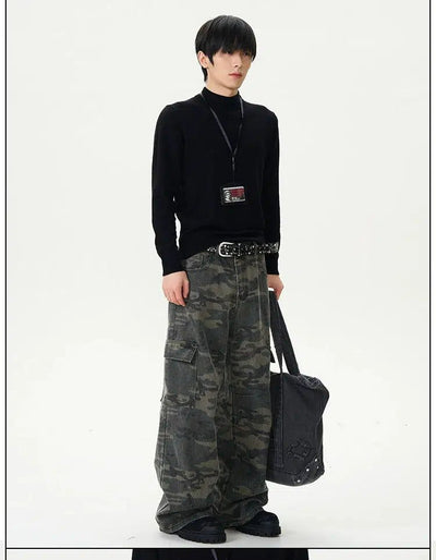 Faded Camo Straight Cargo Pants Korean Street Fashion Pants By 77Flight Shop Online at OH Vault