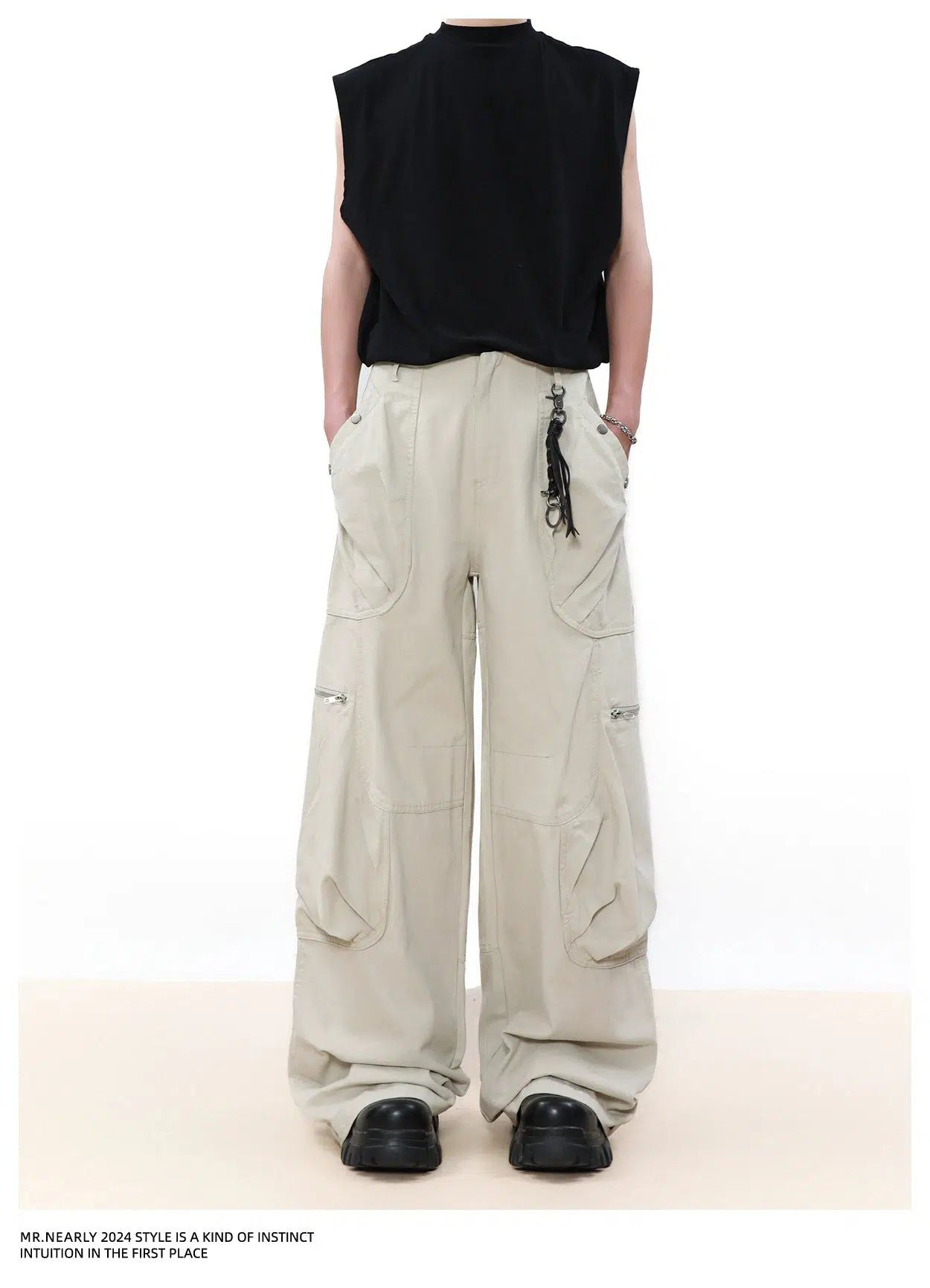 Pleated Pocket Cargo Pants Korean Street Fashion Pants By Mr Nearly Shop Online at OH Vault