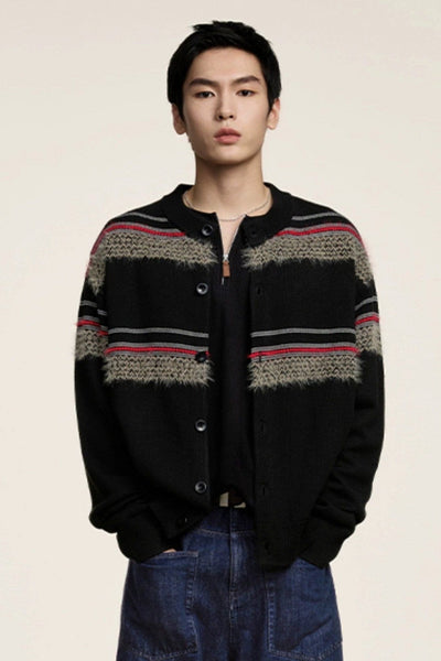 Pattern Blocks Buttoned Knit Cardigan Korean Street Fashion Cardigan By Opicloth Shop Online at OH Vault