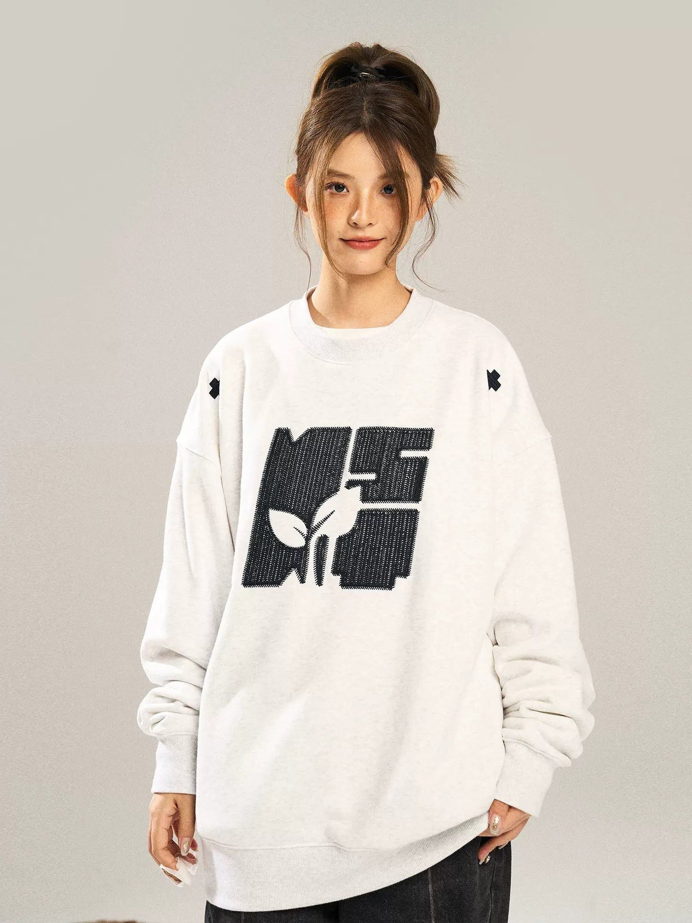 Stitched Logo Comfty Crewneck Korean Street Fashion Crewneck By New Start Shop Online at OH Vault