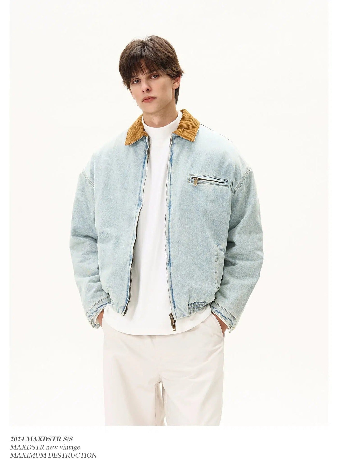 Washed Lapel Contrast Denim Jacket Korean Street Fashion Jacket By MaxDstr Shop Online at OH Vault