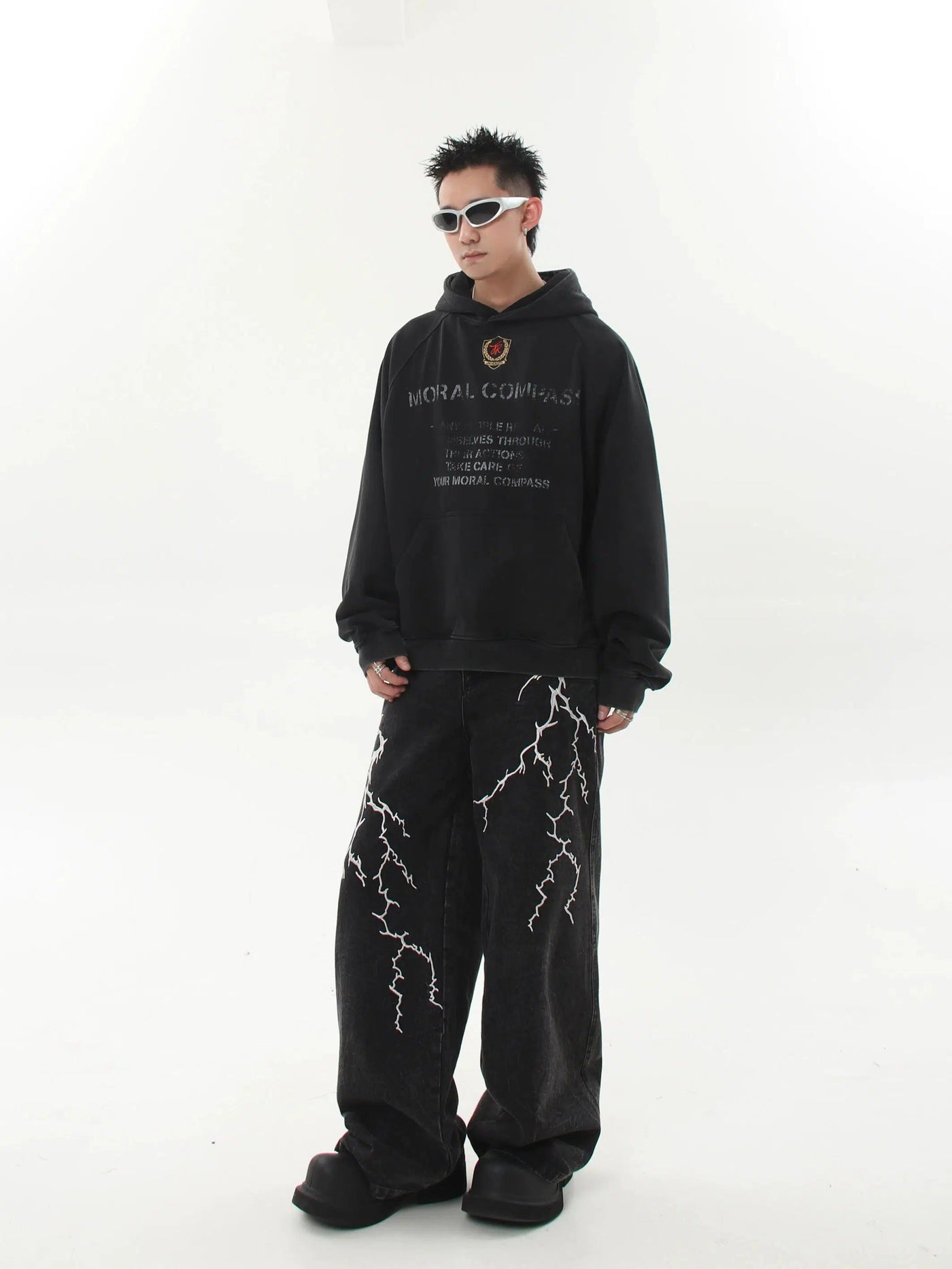 Lightning Pattern Embroidery Jeans Korean Street Fashion Jeans By Blacklists Shop Online at OH Vault