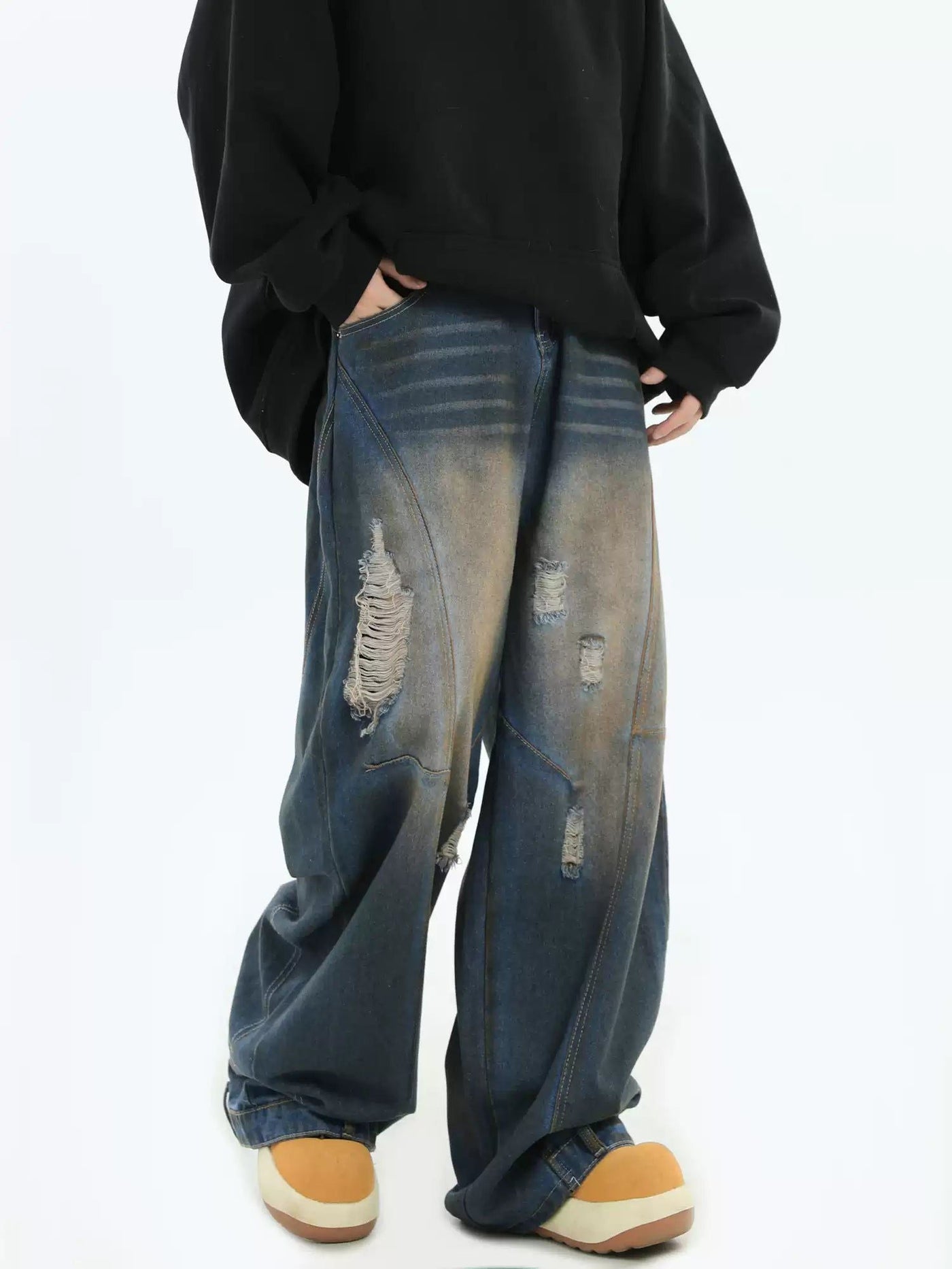 Distressed Spots Loose Faded Jeans Korean Street Fashion Jeans By INS Korea Shop Online at OH Vault