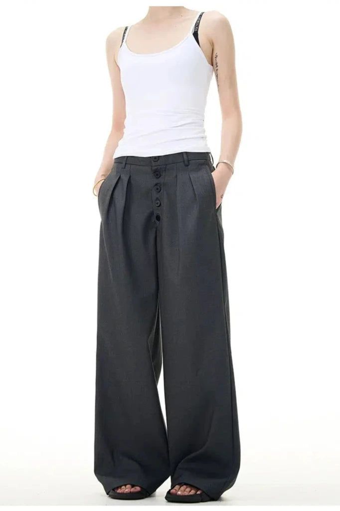 Button-Down Drape Trousers Korean Street Fashion Trousers By Mad Witch Shop Online at OH Vault