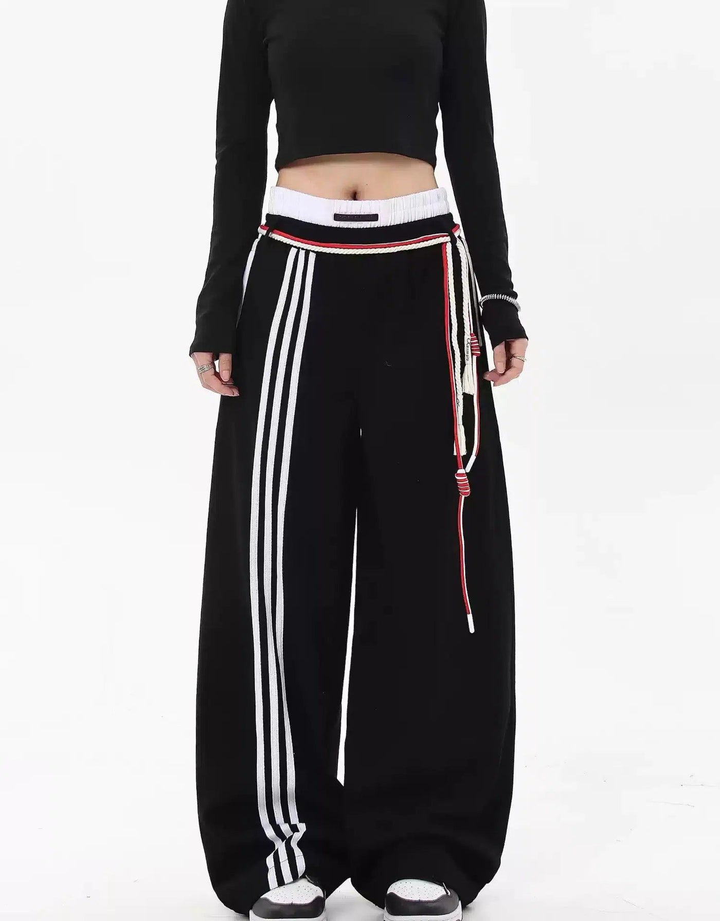 Lace-Up Three Bar Sports Pants Korean Street Fashion Pants By Blacklists Shop Online at OH Vault