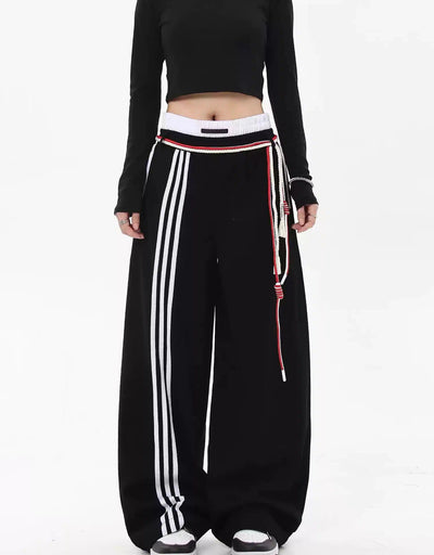 Lace-Up Three Bar Sports Pants Korean Street Fashion Pants By Blacklists Shop Online at OH Vault