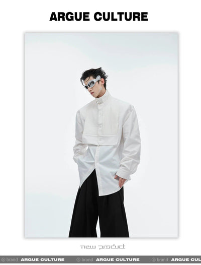 Stand Collar Pleats Buttoned Shirt Korean Street Fashion Shirt By Argue Culture Shop Online at OH Vault