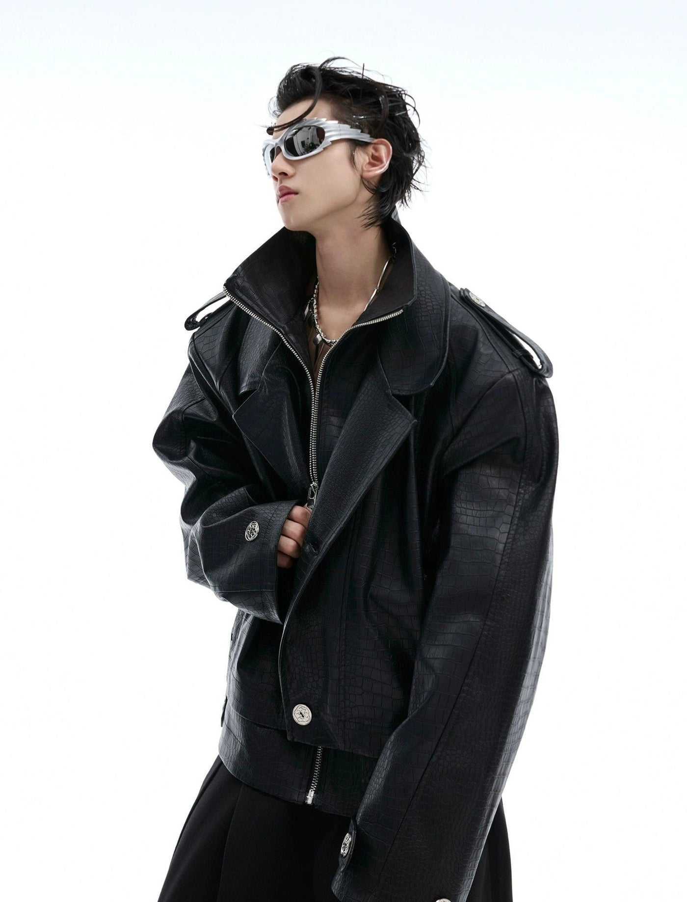 Textured & Layered PU Leather Jacket Korean Street Fashion Jacket By Argue Culture Shop Online at OH Vault