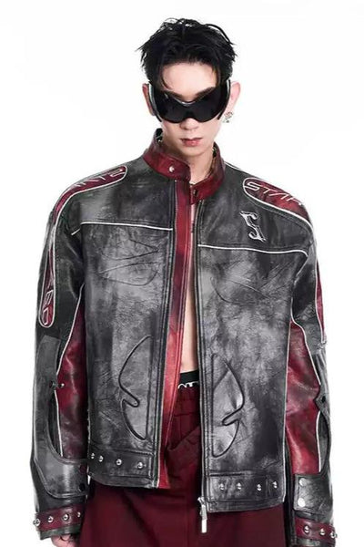 Spliced Moto Style PU Leather Jacket Korean Street Fashion Jacket By Slim Black Shop Online at OH Vault