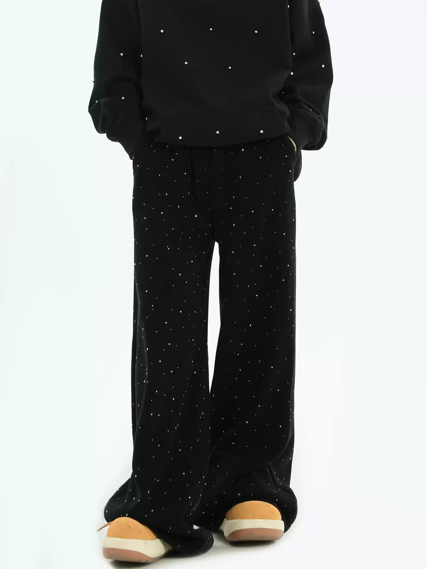 Scattered Rhinestones Drapey Sweatpants Korean Street Fashion Pants By INS Korea Shop Online at OH Vault