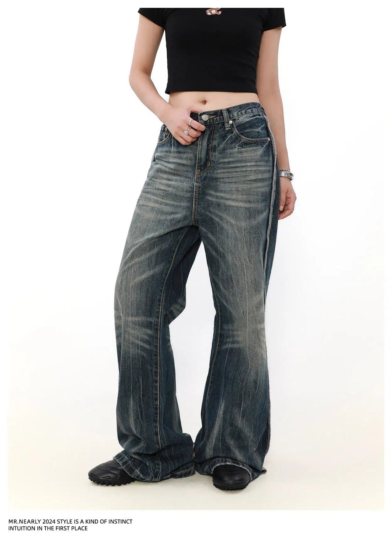 Multi-Cat Whisker Flared Jeans Korean Street Fashion Jeans By Mr Nearly Shop Online at OH Vault