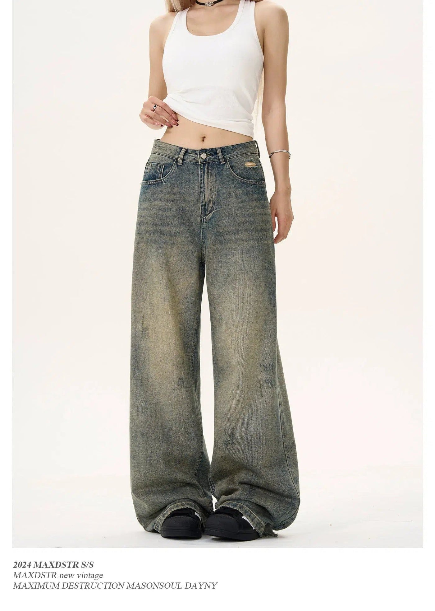 Scratched Faded Straight Jeans Korean Street Fashion Jeans By MaxDstr Shop Online at OH Vault