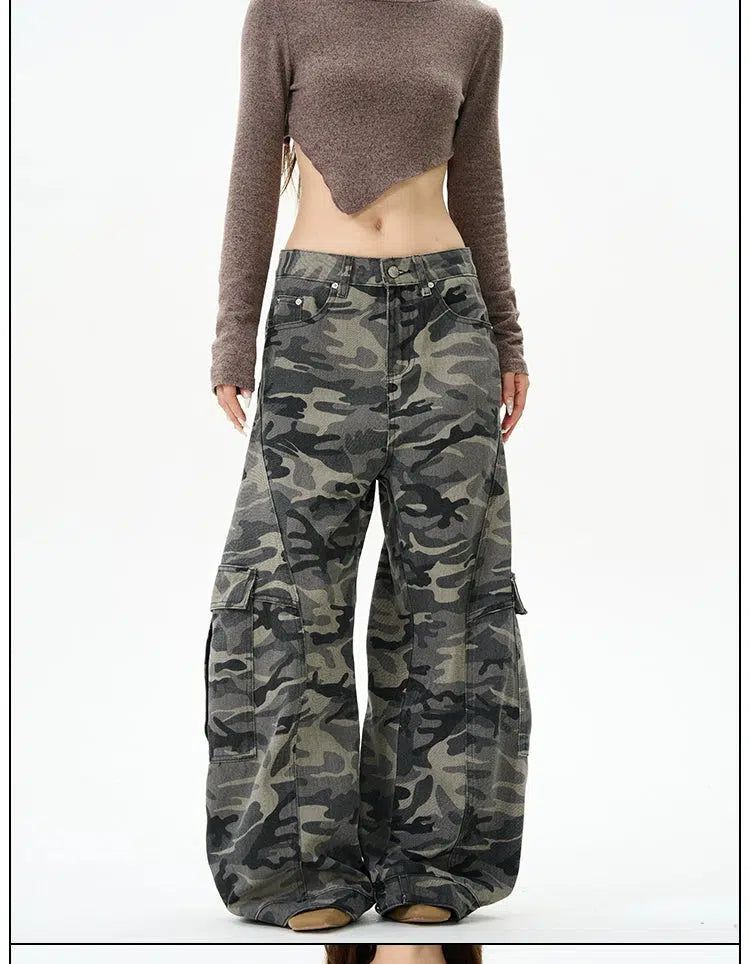 Camo Cargo Wide Pants Korean Street Fashion Pants By 77Flight Shop Online at OH Vault