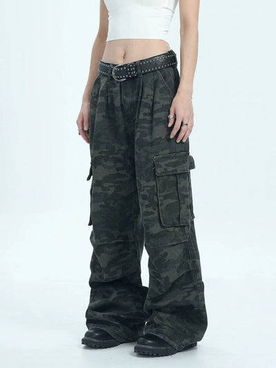 Camo Knee-Pleats Cargo Pants Korean Street Fashion Pants By Jump Next Shop Online at OH Vault