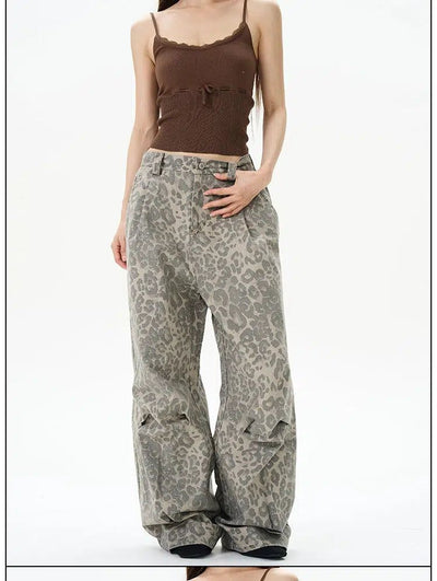 Leopard Print Pleated Pants Korean Street Fashion Pants By 77Flight Shop Online at OH Vault