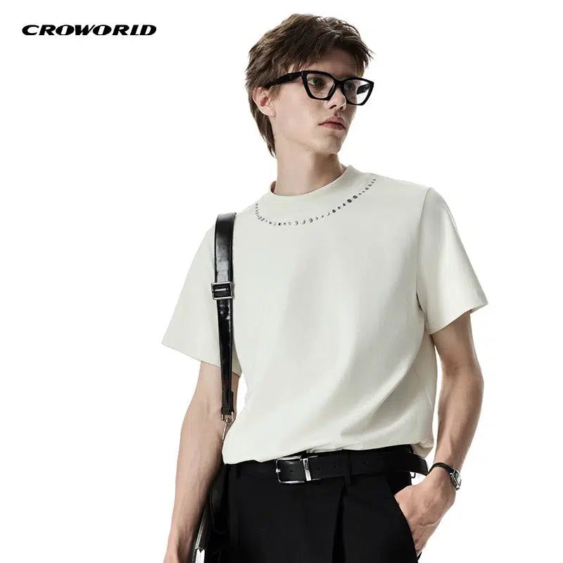 Minimal Neck Metal Detailing T-Shirt Korean Street Fashion T-Shirt By Cro World Shop Online at OH Vault