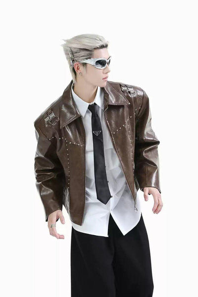 Metallic Detailed PU Leather Jacket Korean Street Fashion Jacket By Turn Tide Shop Online at OH Vault